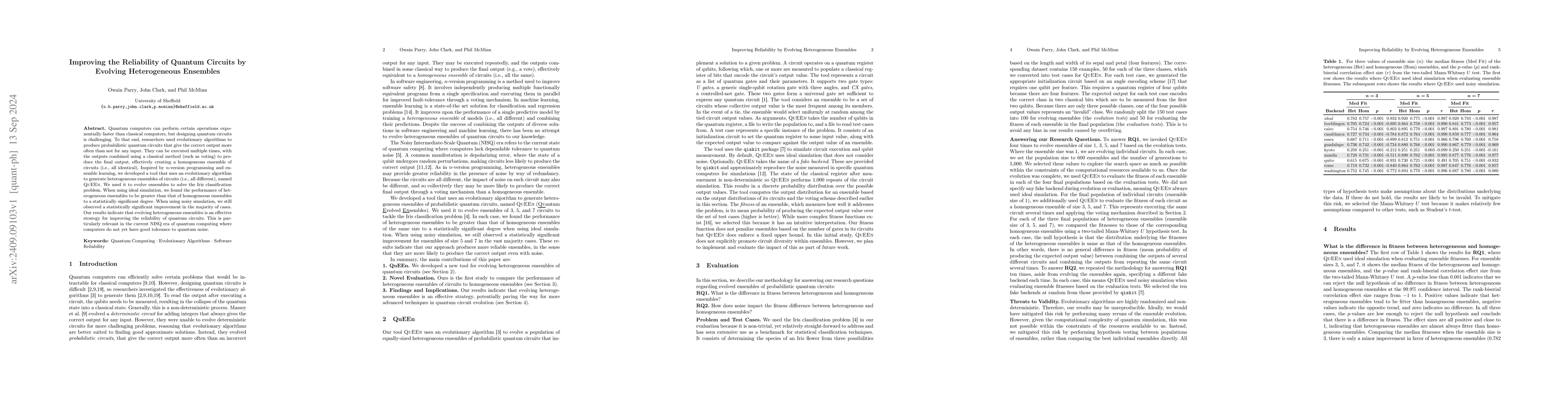 Thumbnail for Improving the Reliability of Quantum Circuits by Evolving Heterogeneous
  Ensembles