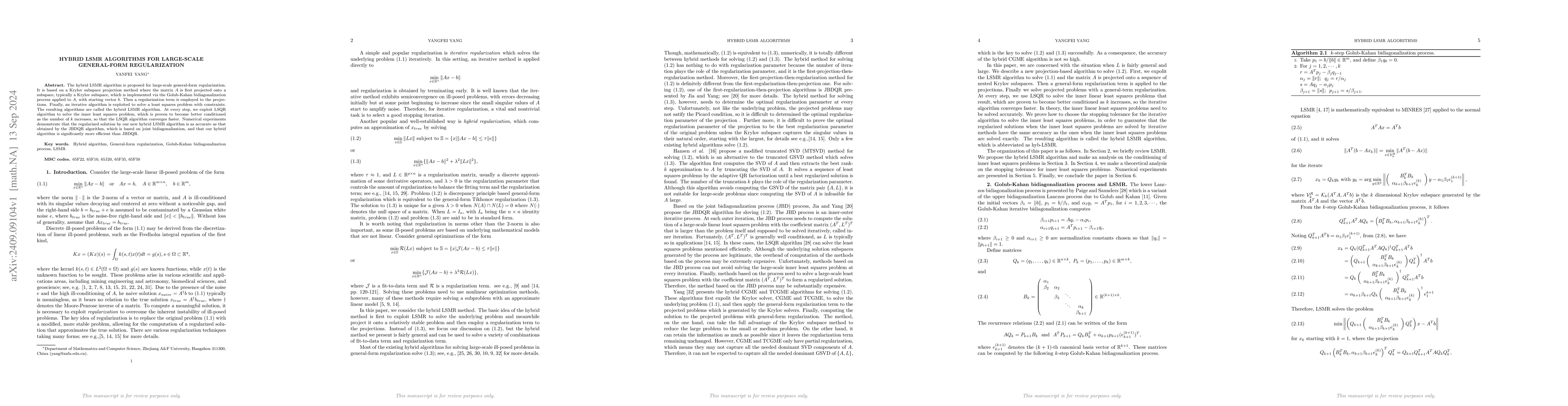 Thumbnail for Hybrid LSMR algorithms for large-scale general-form regularization