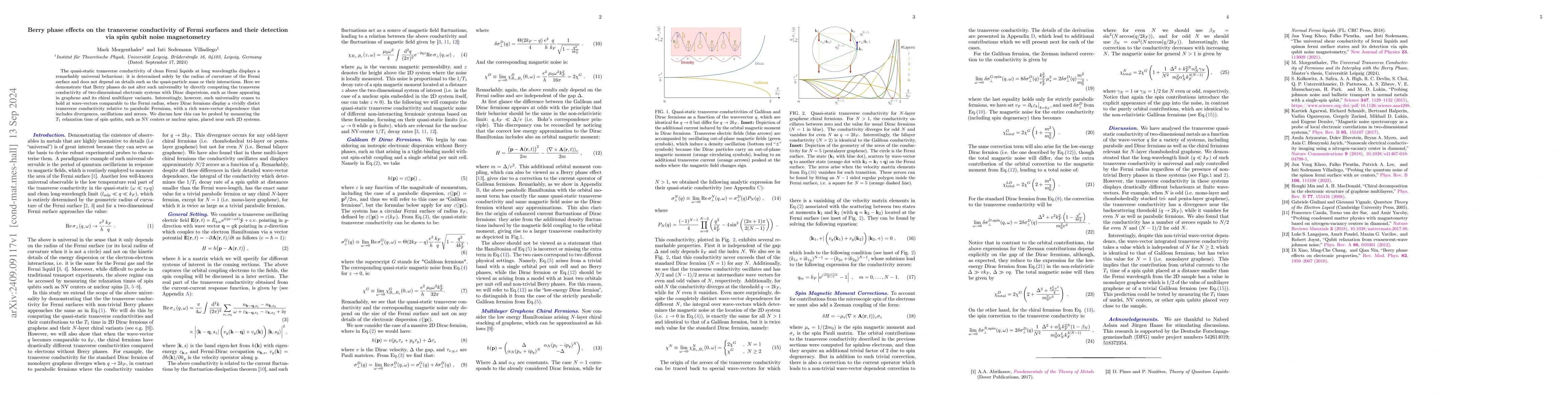 Thumbnail for Berry phase effects on the transverse conductivity of Fermi surfaces and
  their detection via spin qubit noise magnetometry