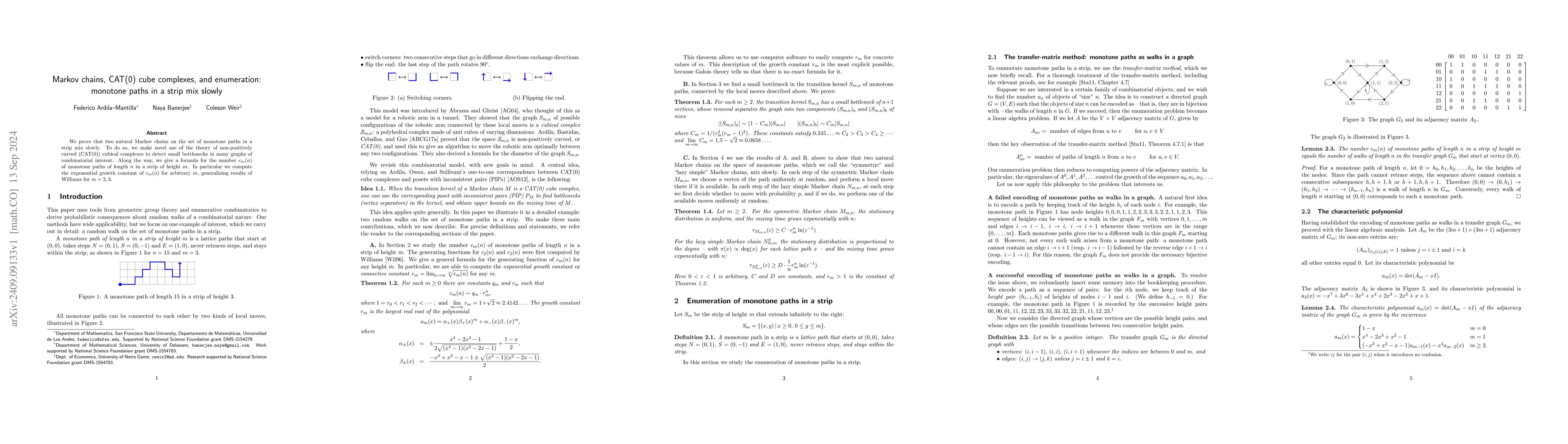 Thumbnail for Markov chains, CAT(0) cube complexes, and enumeration: monotone paths in
  a strip mix slowly
