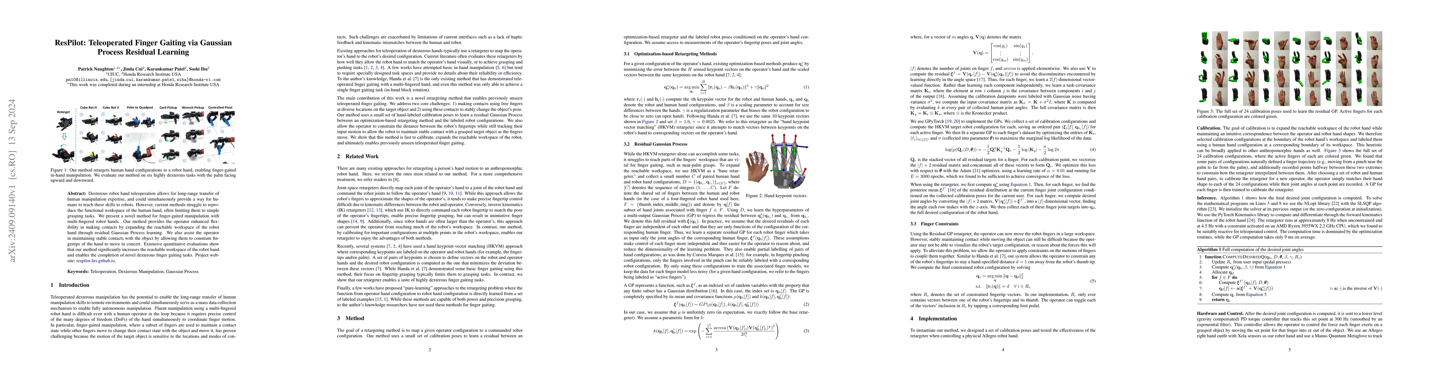 Thumbnail for ResPilot: Teleoperated Finger Gaiting via Gaussian Process Residual
  Learning