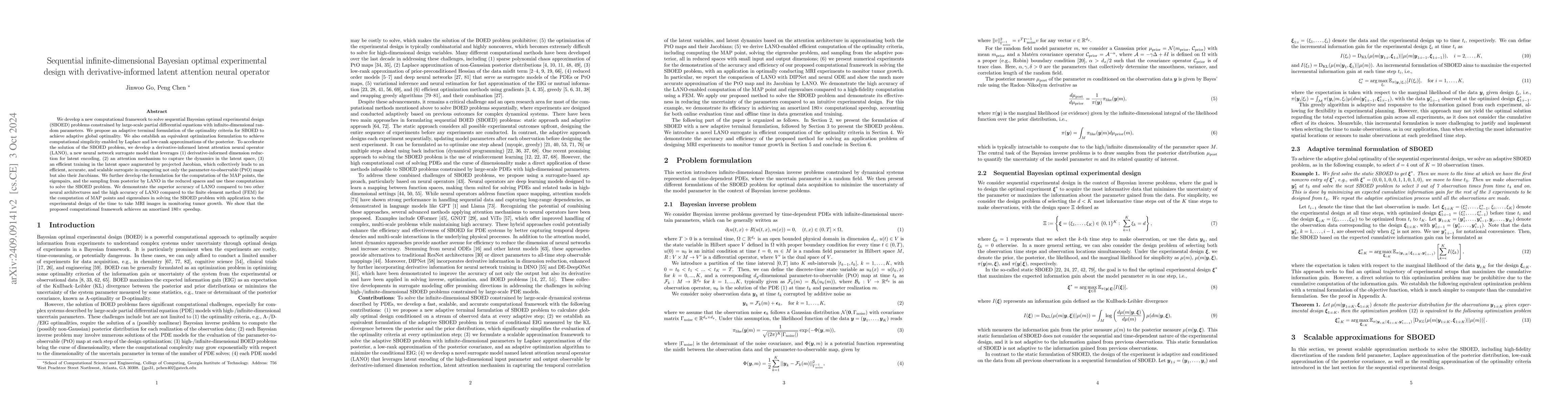 Thumbnail for Sequential infinite-dimensional Bayesian optimal experimental design
  with derivative-informed latent attention neural operator