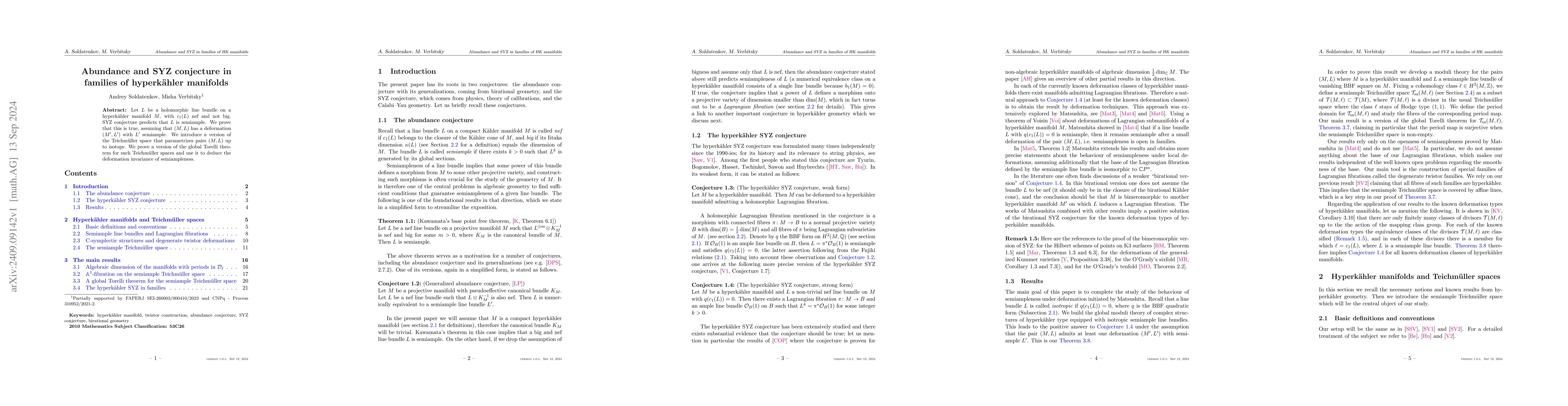Thumbnail for Abundance and SYZ conjecture in families of hyperkahler manifolds