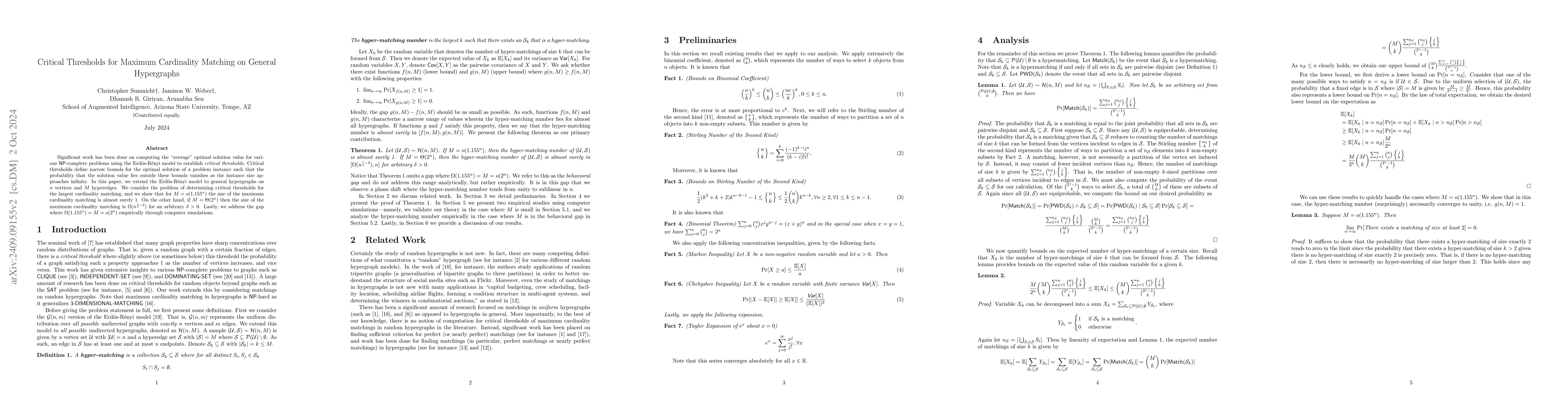 Thumbnail for Critical Thresholds for Maximum Cardinality Matching on General
  Hypergraphs