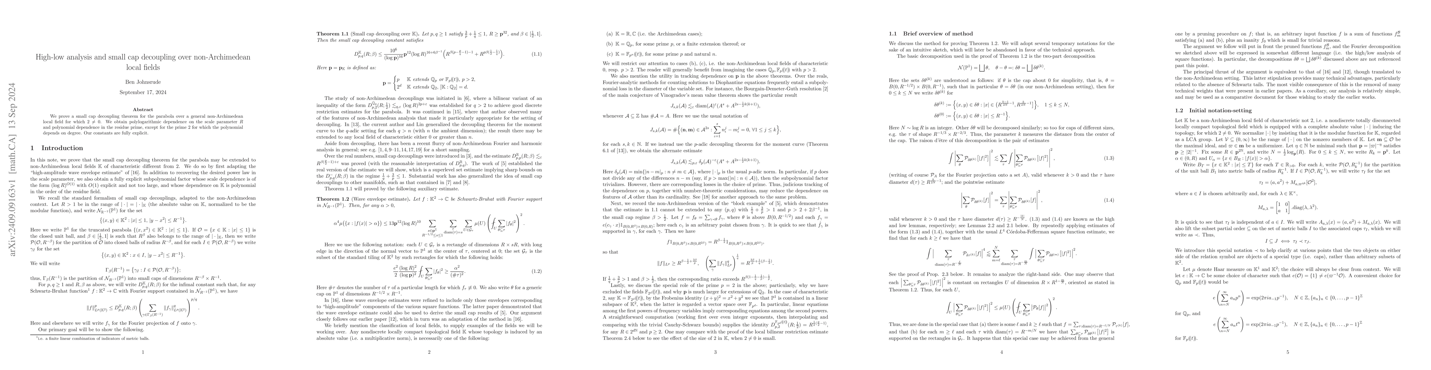 Thumbnail for High-low analysis and small cap decoupling over non-Archimedean local
  fields