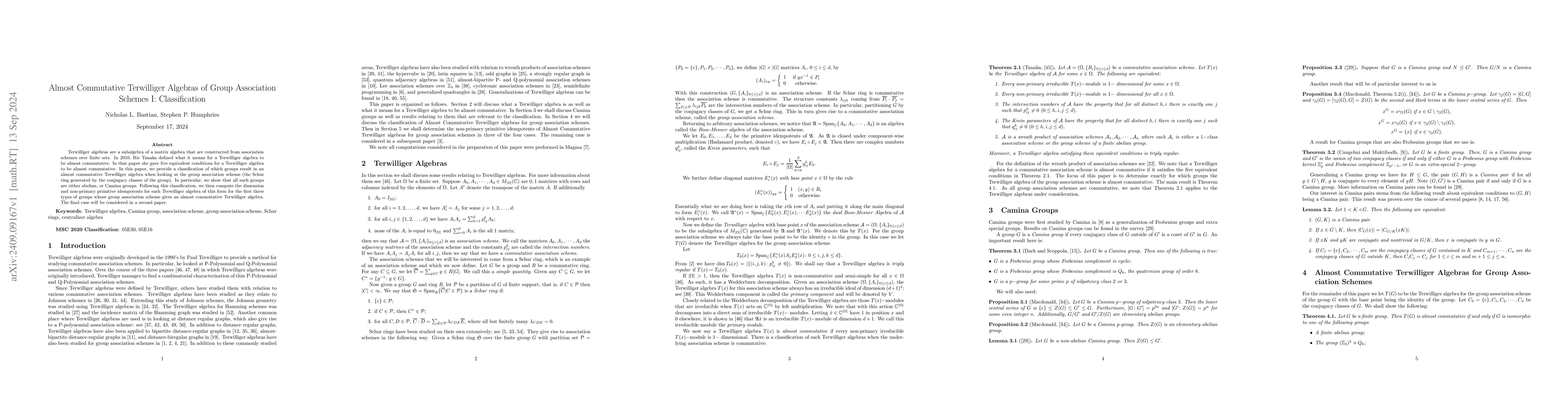 Thumbnail for Almost Commutative Terwilliger Algebras of Group Association Schemes I:
  Classification