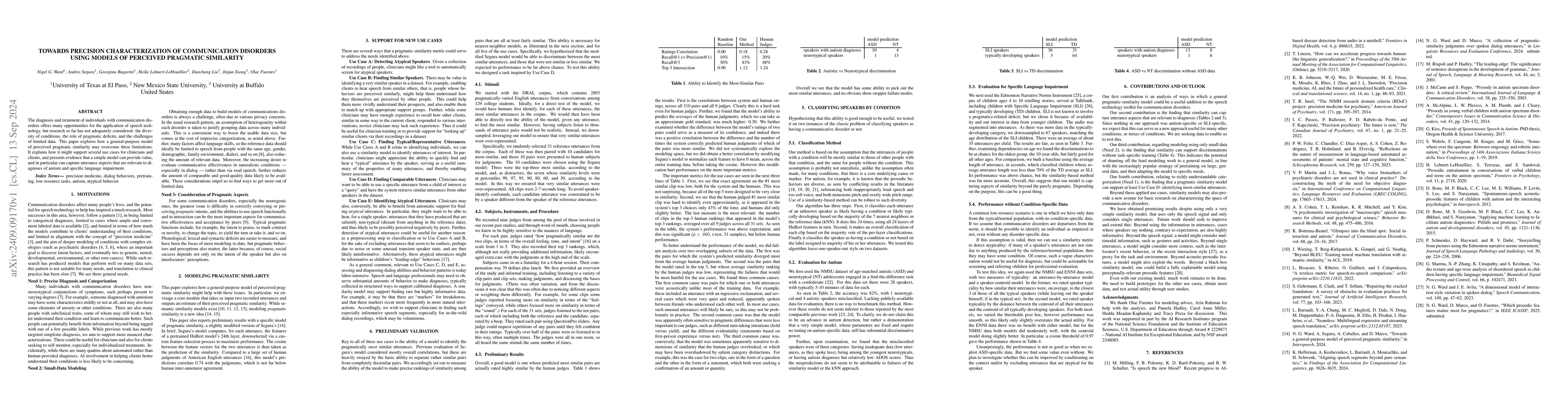 Thumbnail for Towards Precision Characterization of Communication Disorders using
  Models of Perceived Pragmatic Similarity