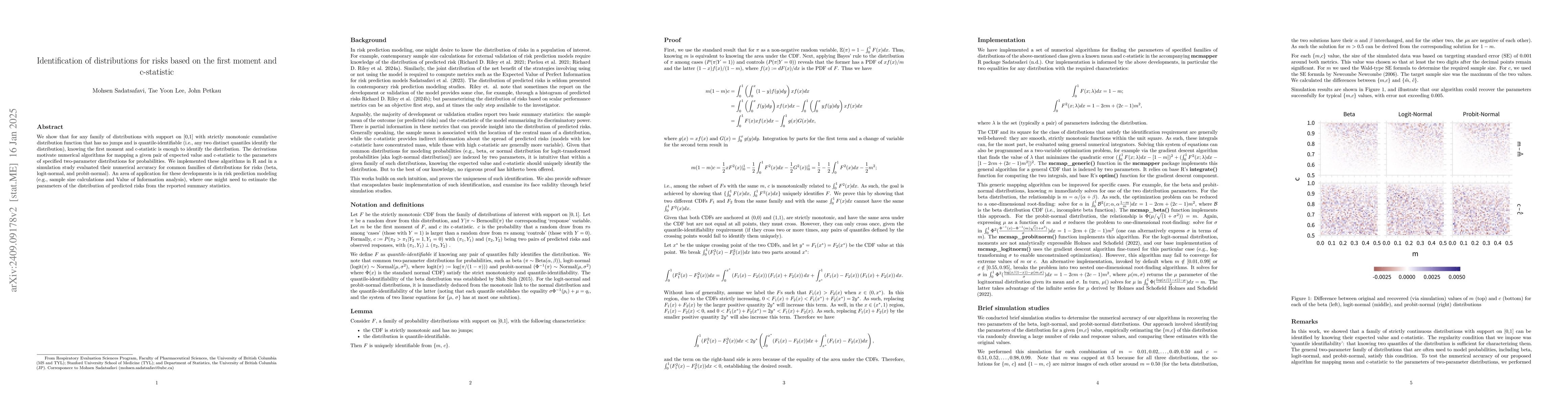 Thumbnail for Identification of distributions for risks based on the first moment and
  c-statistic