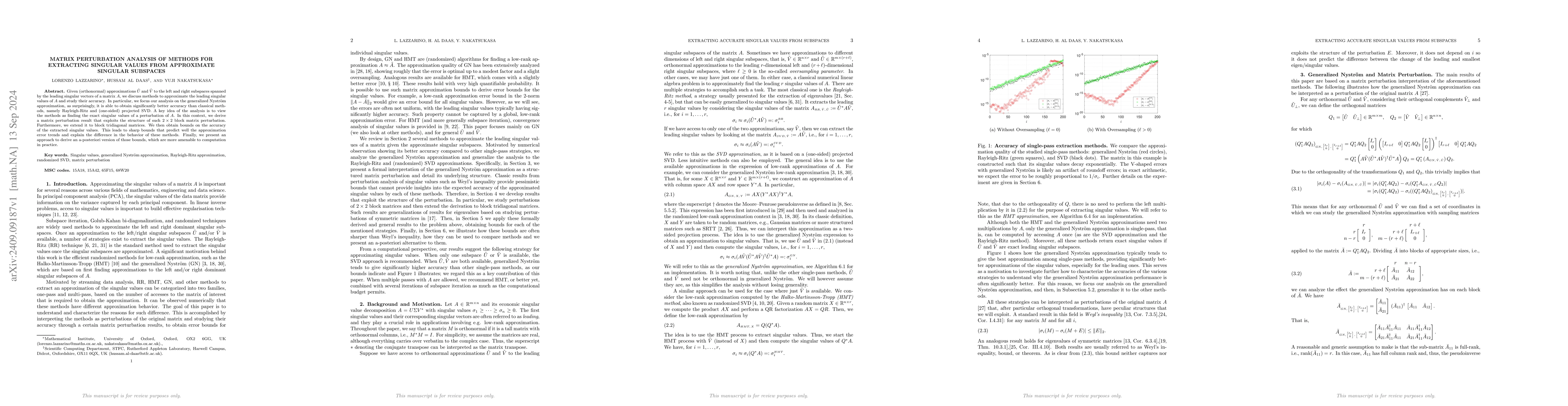Thumbnail for Matrix perturbation analysis of methods for extracting singular values
  from approximate singular subspaces