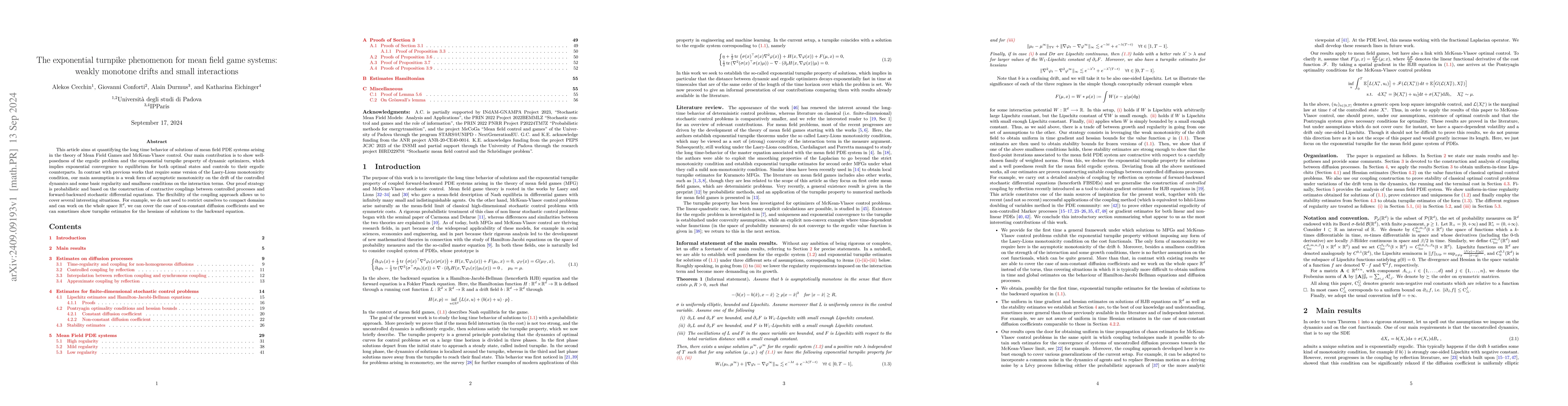 Thumbnail for The exponential turnpike phenomenon for mean field game systems: weakly
  monotone drifts and small interactions