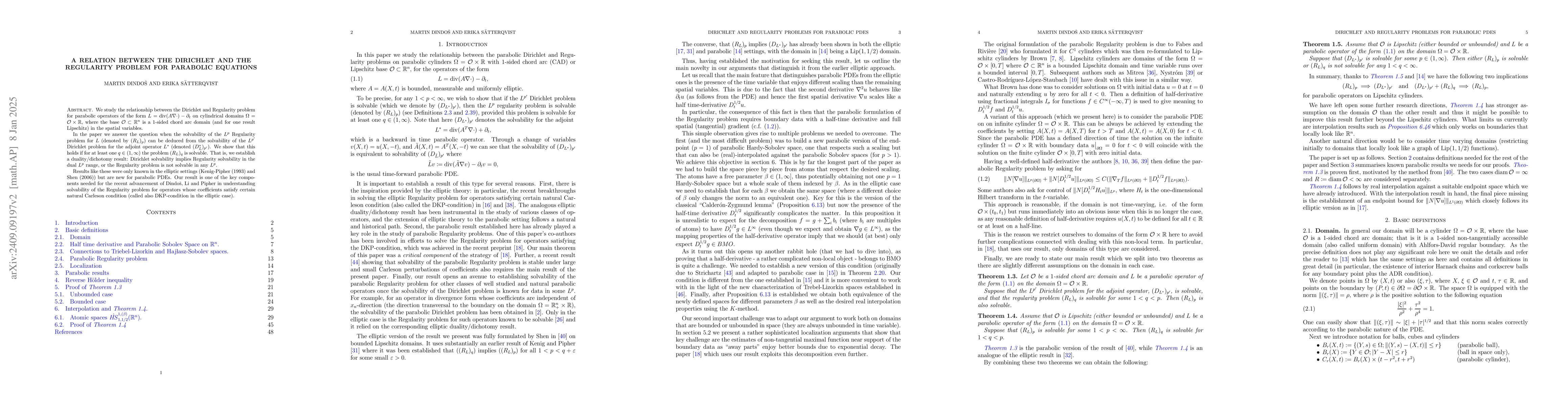 Thumbnail for A relation between the Dirichlet and the Regularity problem for
  Parabolic equations