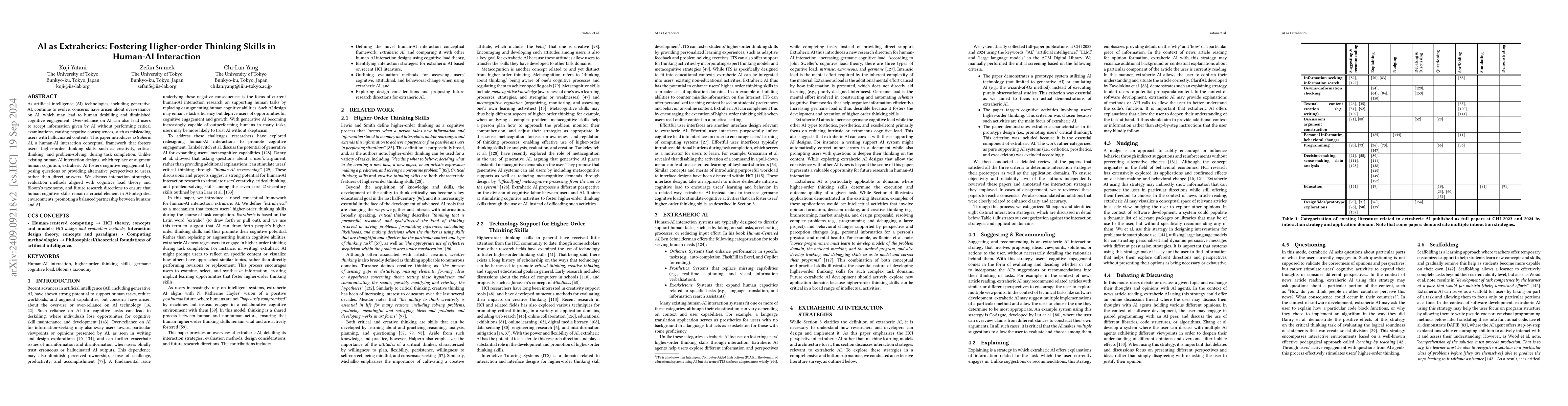 Thumbnail for AI as Extraherics: Fostering Higher-order Thinking Skills in Human-AI
  Interaction