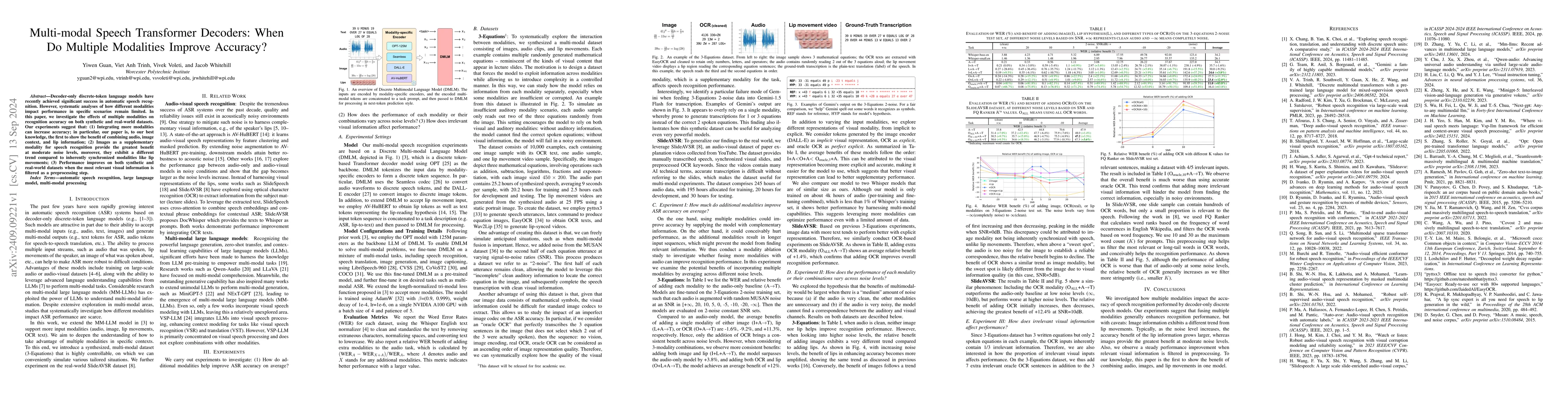 Thumbnail for Multi-modal Speech Transformer Decoders: When Do Multiple Modalities
  Improve Accuracy?