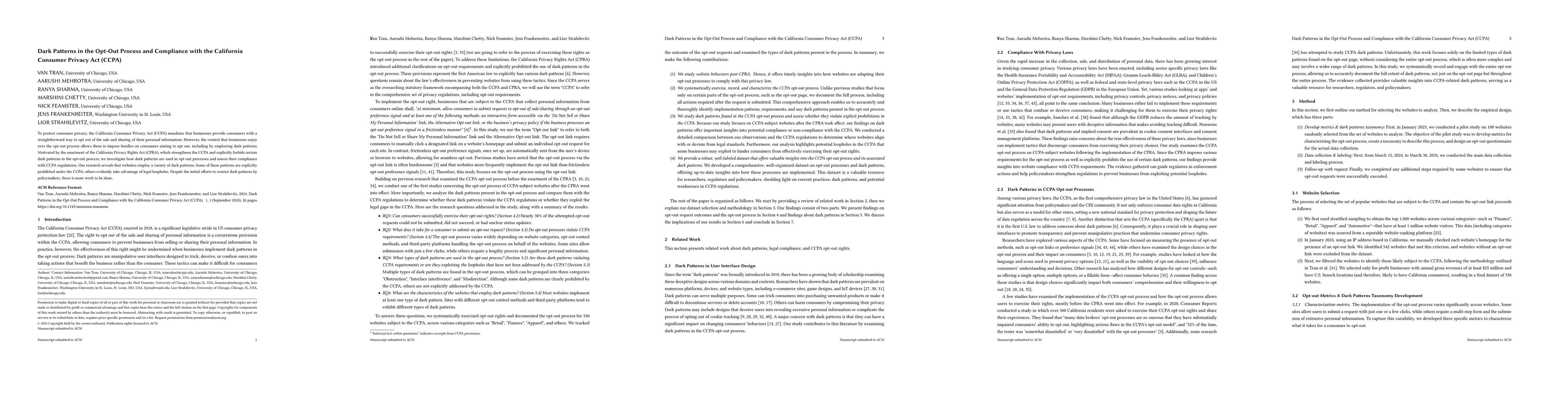 Thumbnail for Dark Patterns in the Opt-Out Process and Compliance with the California
  Consumer Privacy Act (CCPA)