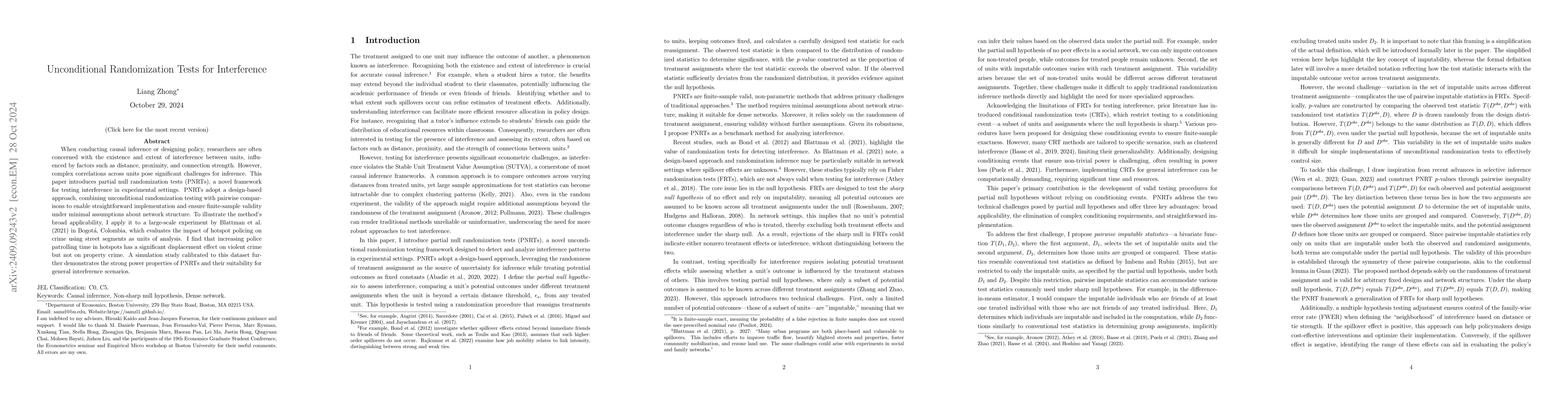Thumbnail for Unconditional Randomization Tests for Interference