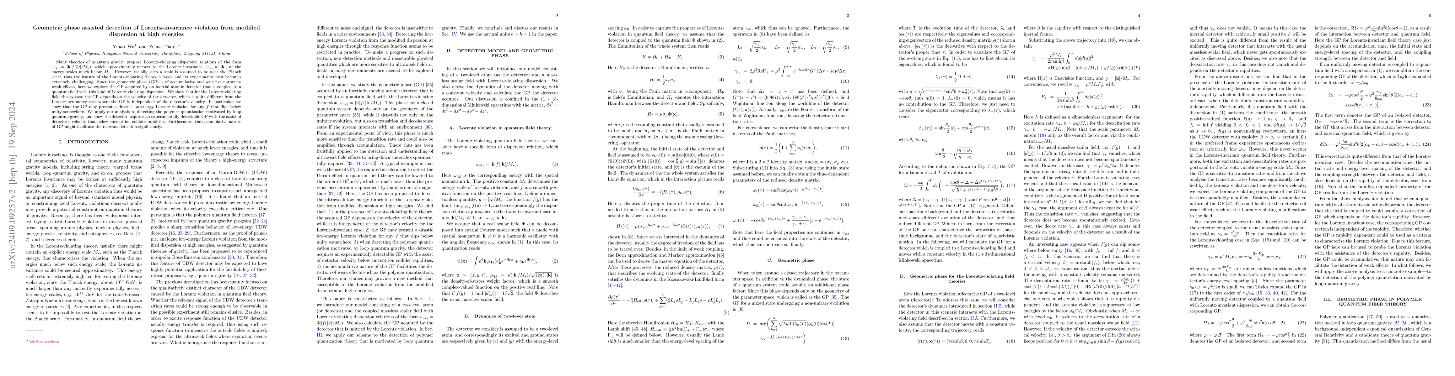 Thumbnail for Geometric phase assisted detection of Lorentz-invariance violation from
  modified dispersion at high energies
