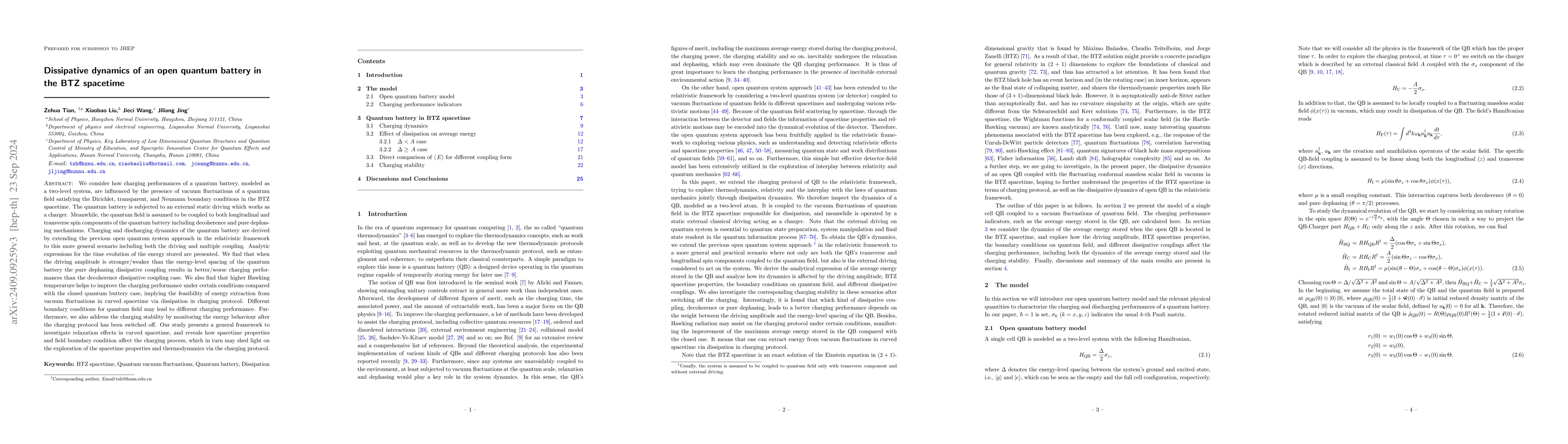 Thumbnail for Dissipative dynamics of an open quantum battery in the BTZ spacetime