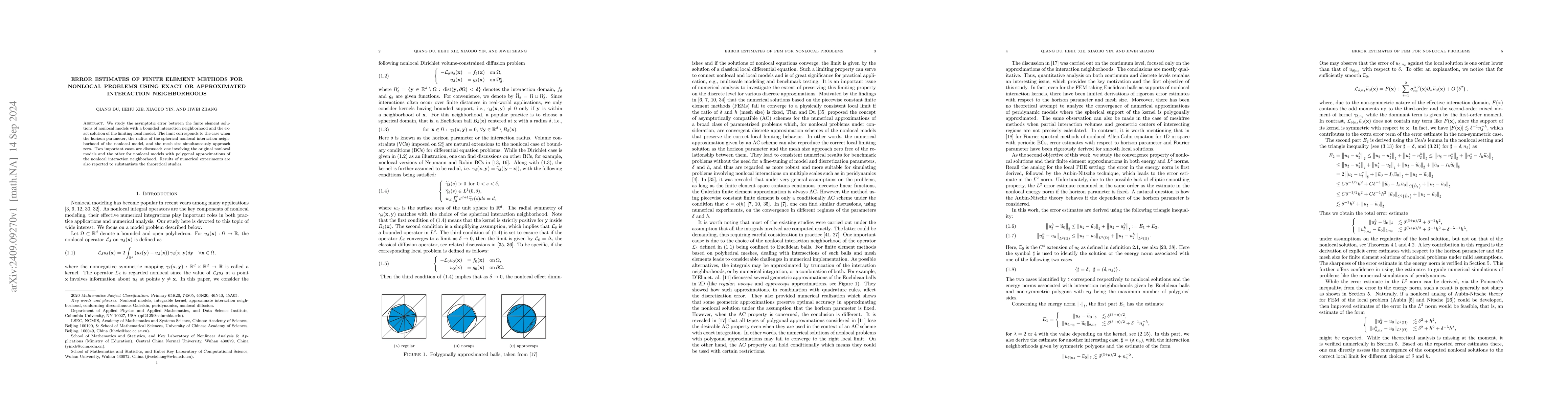 Thumbnail for Error estimates of finite element methods for nonlocal problems using
  exact or approximated interaction neighborhoods