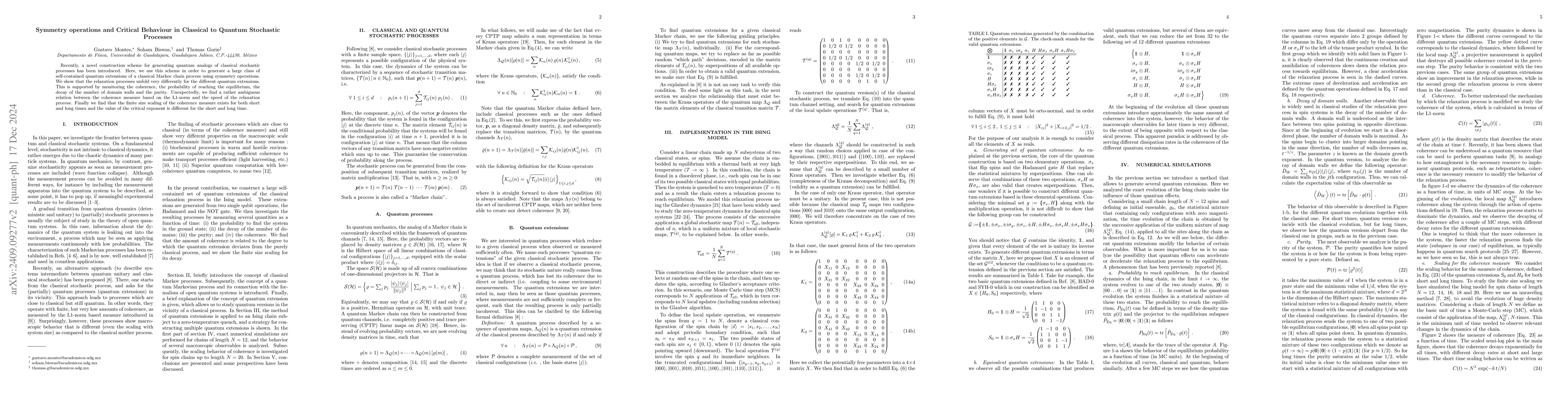 Thumbnail for Symmetry operations and Critical Behaviour in Classical to Quantum
  Stochastic Processes
