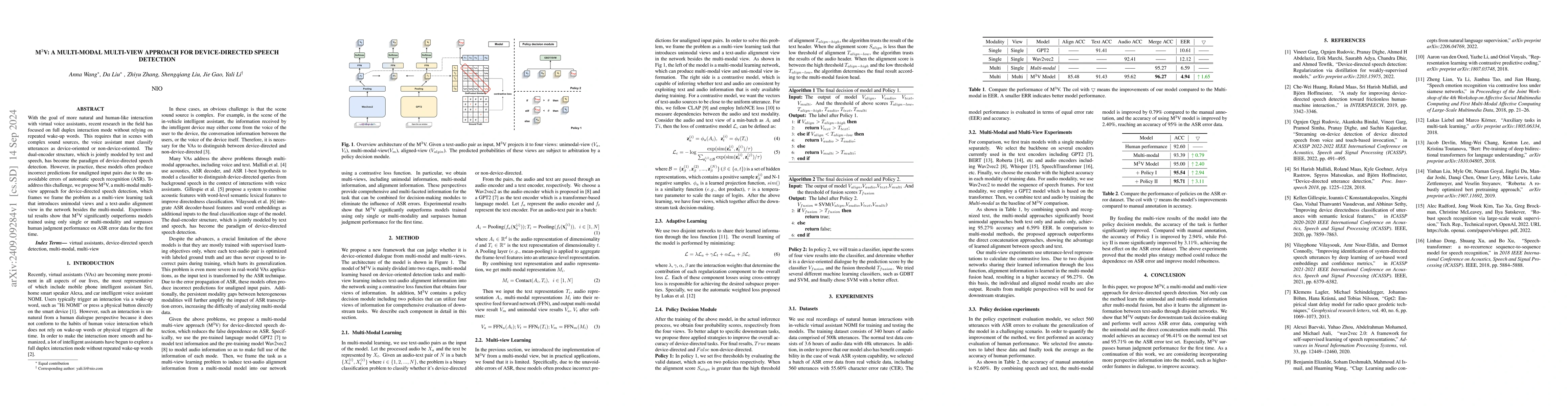 Thumbnail for M$^{3}$V: A multi-modal multi-view approach for Device-Directed Speech
  Detection