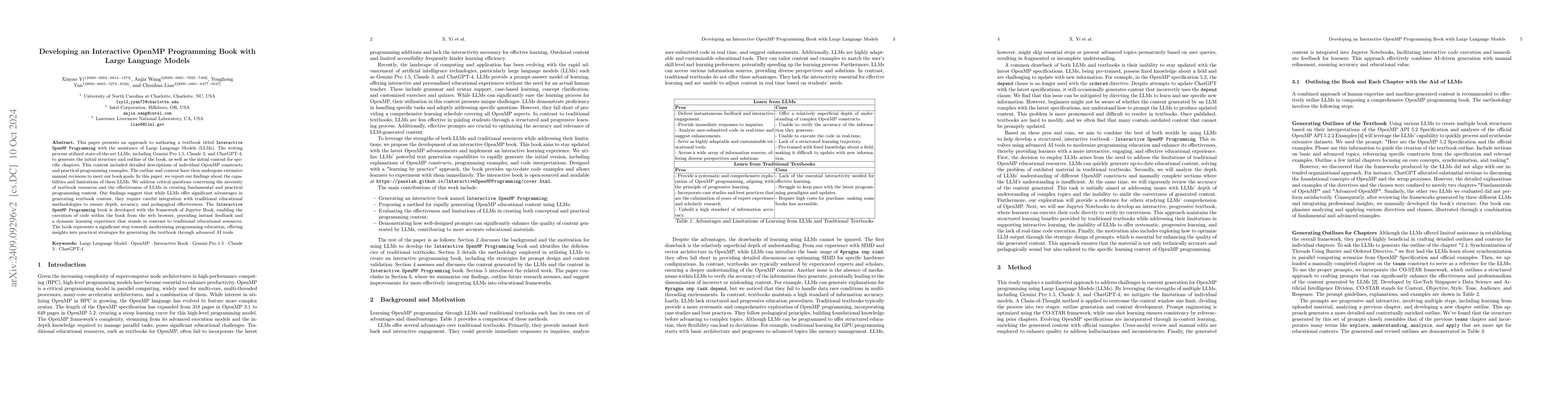 Thumbnail for Developing an Interactive OpenMP Programming Book with Large Language
  Models