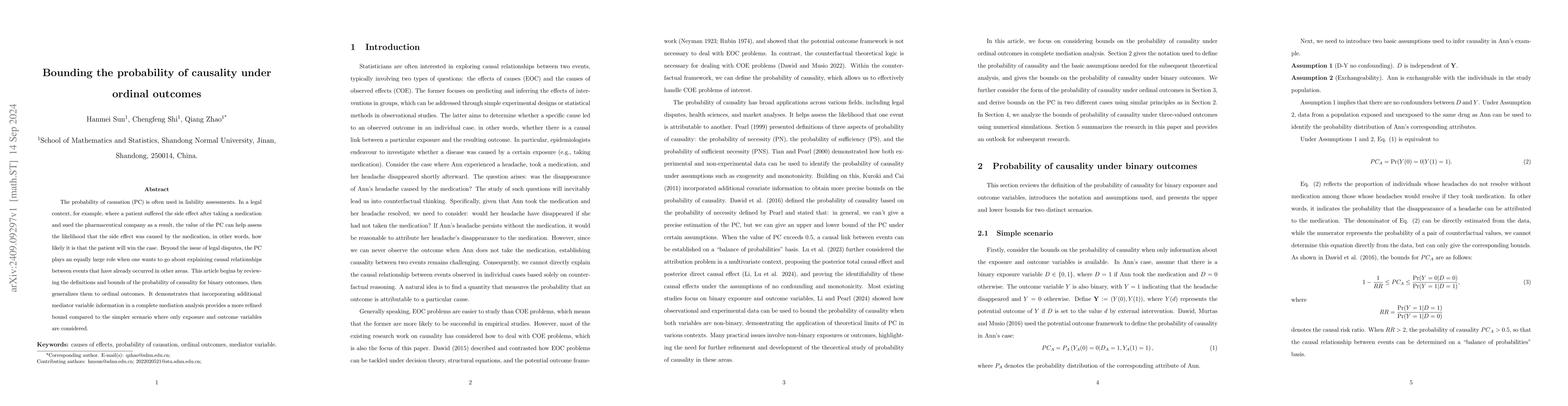 Thumbnail for Bounding the probability of causality under ordinal outcomes