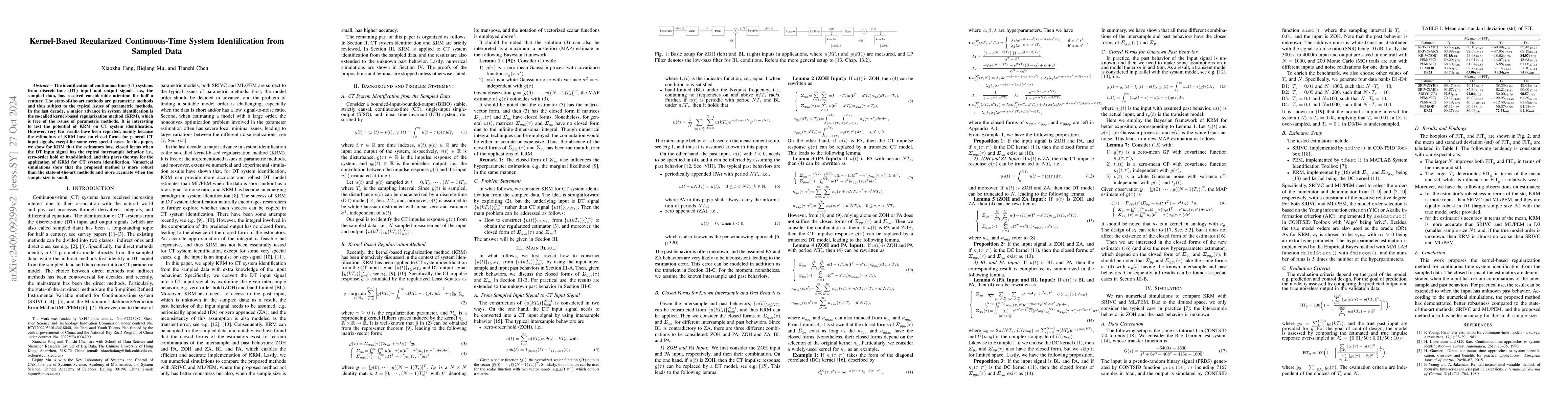 Thumbnail for Kernel-Based Regularized Continuous-Time System Identification from
  Sampled Data