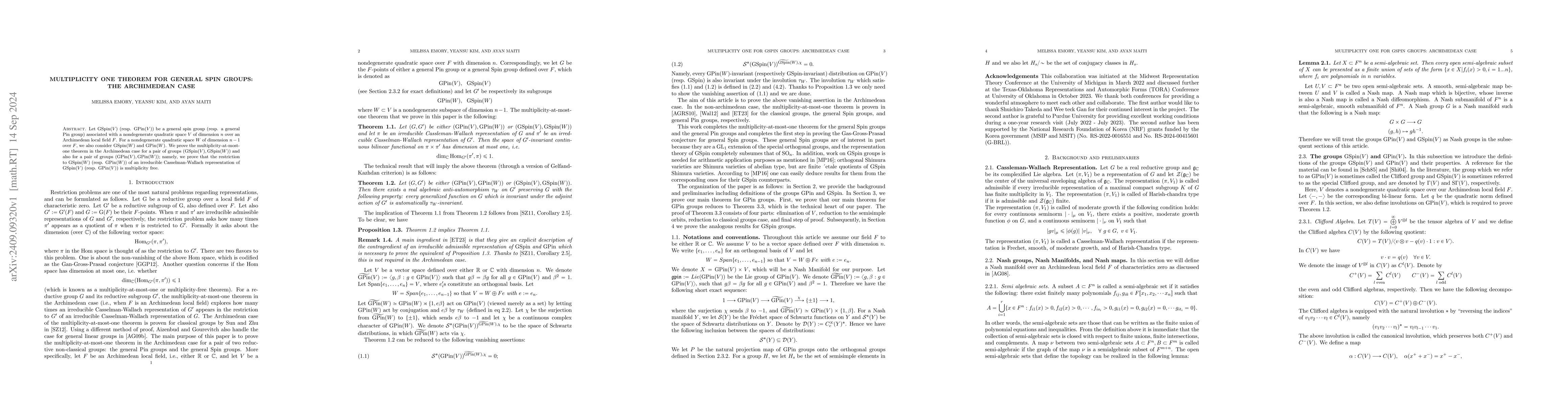 Thumbnail for Multiplicity One Theorem for General Spin Groups: The Archimedean Case