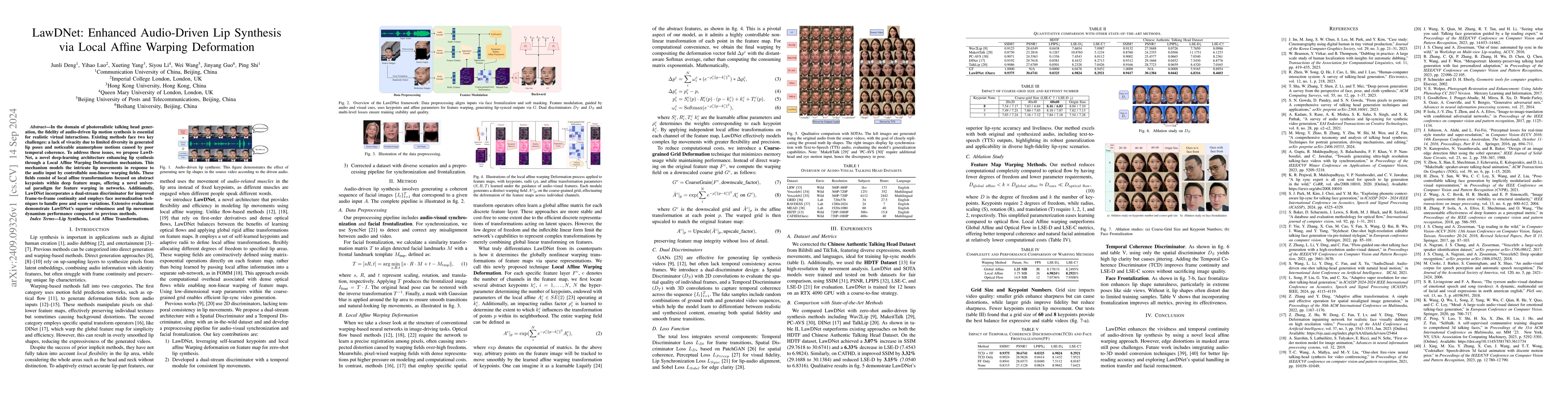 Thumbnail for LawDNet: Enhanced Audio-Driven Lip Synthesis via Local Affine Warping
  Deformation