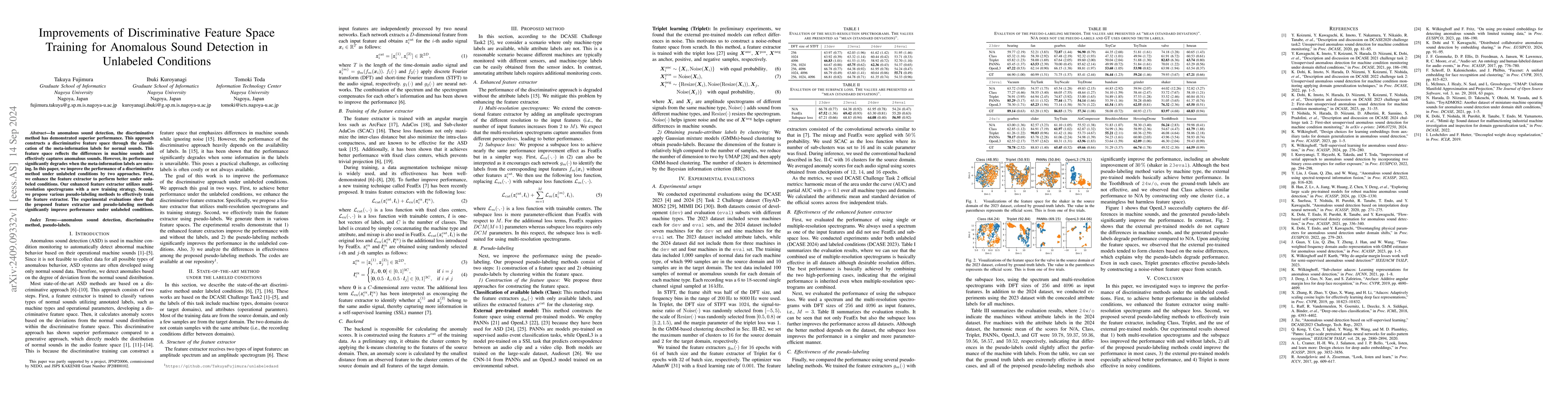 Thumbnail for Improvements of Discriminative Feature Space Training for Anomalous
  Sound Detection in Unlabeled Conditions