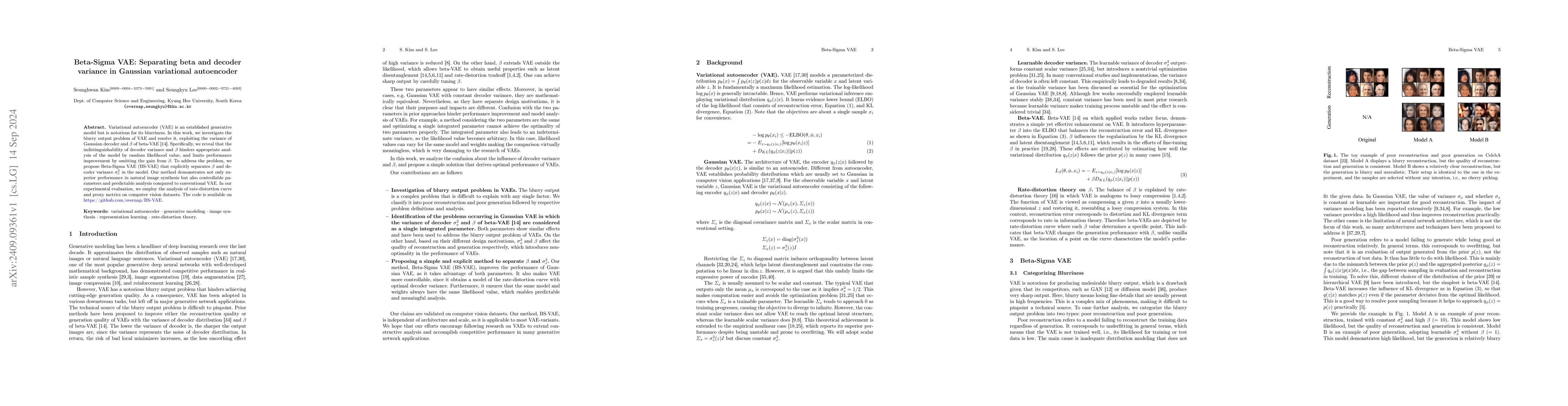 Thumbnail for Beta-Sigma VAE: Separating beta and decoder variance in Gaussian
  variational autoencoder