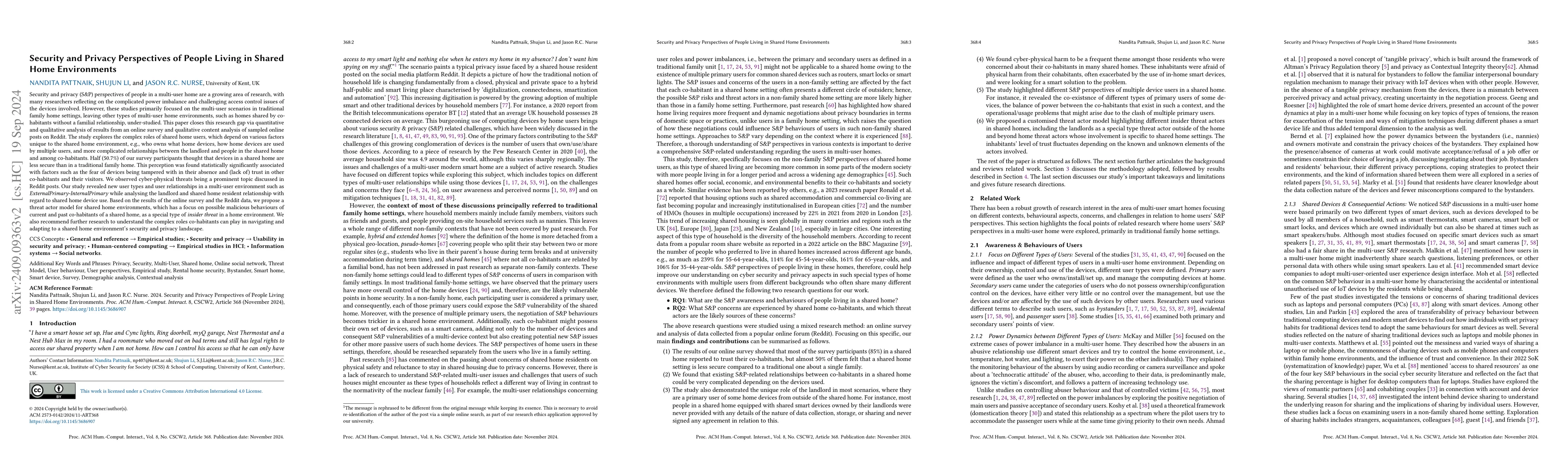 Thumbnail for Security and Privacy Perspectives of People Living in Shared Home
  Environments