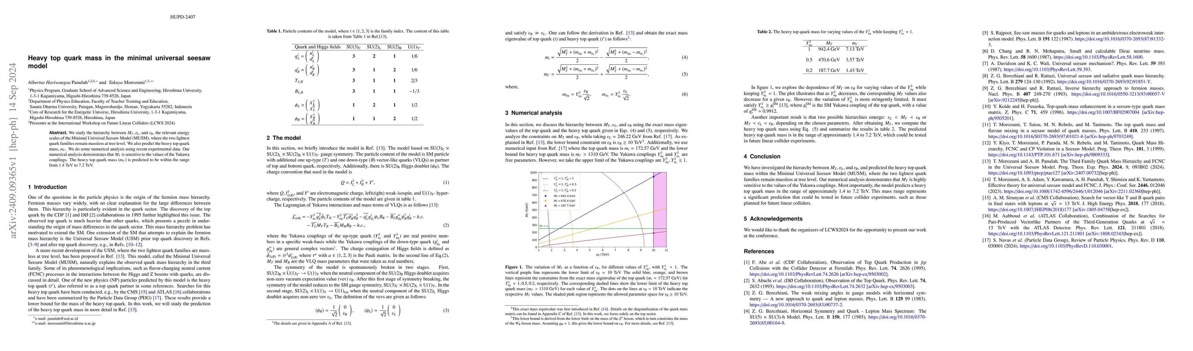Thumbnail for Heavy top quark mass in the minimal universal seesaw model