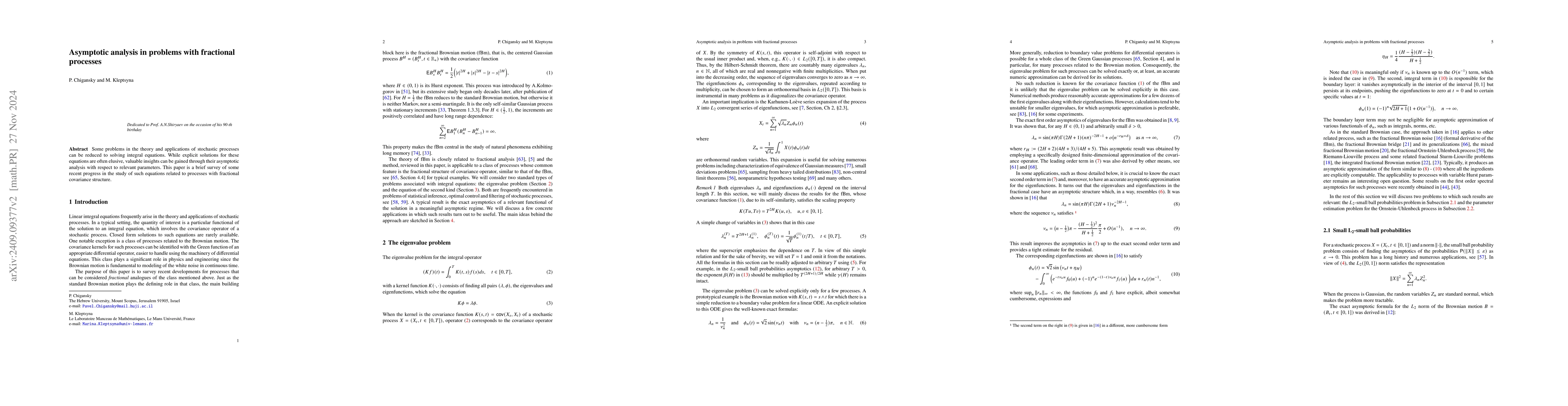 Thumbnail for Asymptotic analysis in problems with fractional processes