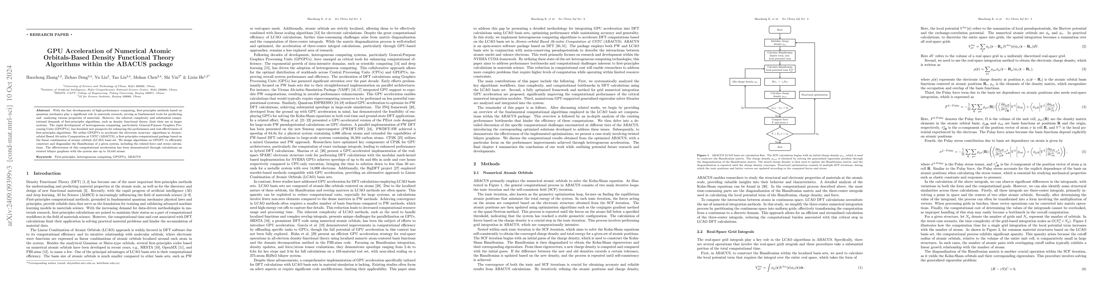 Thumbnail for GPU Acceleration of Numerical Atomic Orbitals-Based Density Functional
  Theory Algorithms within the ABACUS package