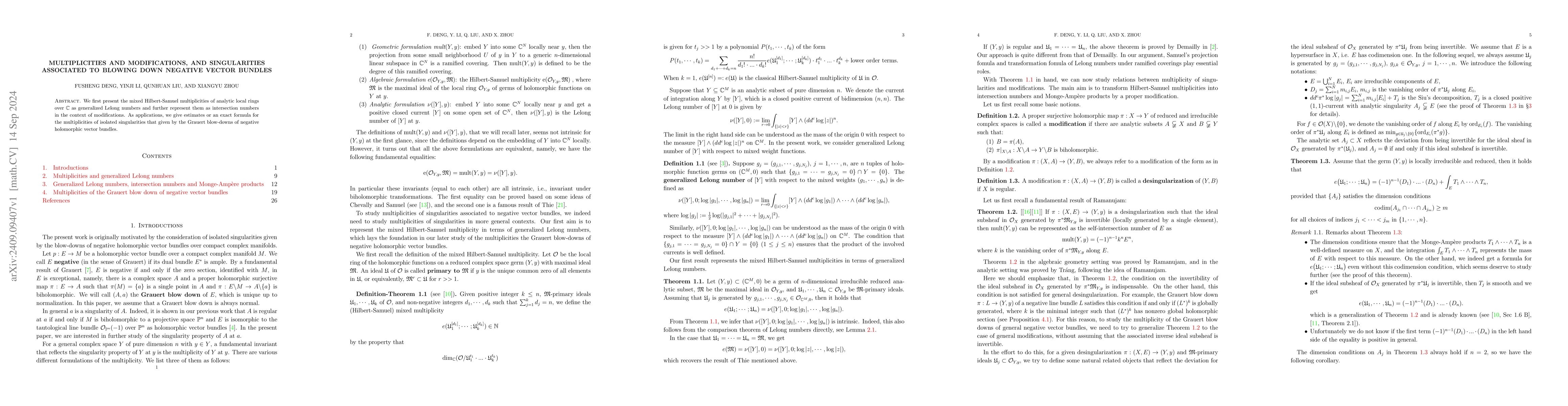 Thumbnail for Multiplicites and modifications, and singularities associated to blowing
  down negative vector bundles