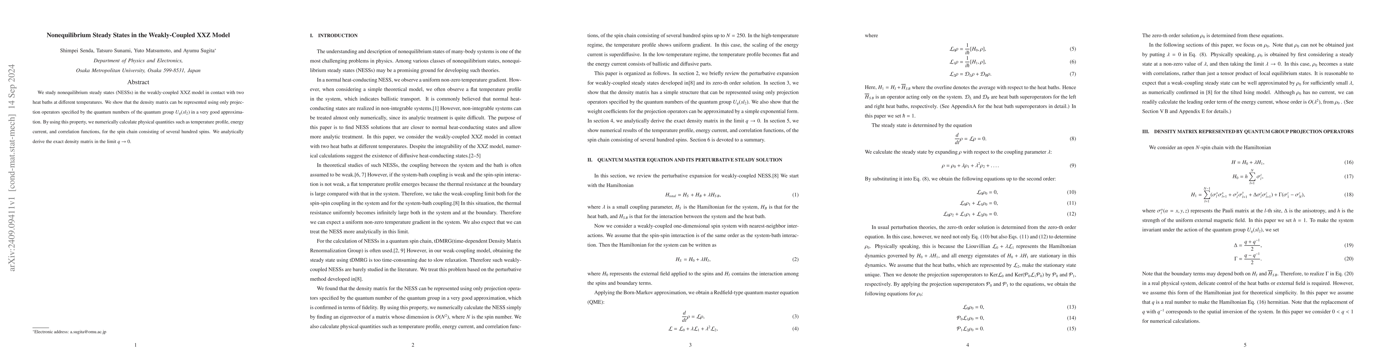 Thumbnail for Nonequilibrium Steady States in the Weakly-Coupled XXZ Model