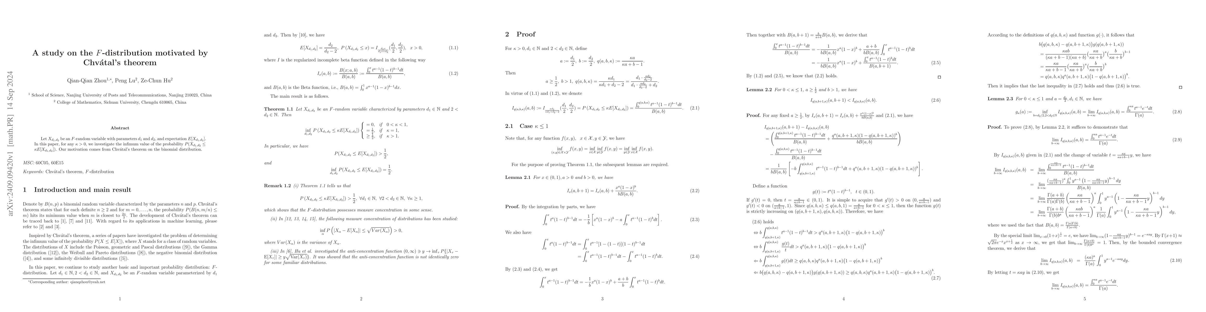 Thumbnail for A study on the $F$-distribution motivated by Chvátal's theorem