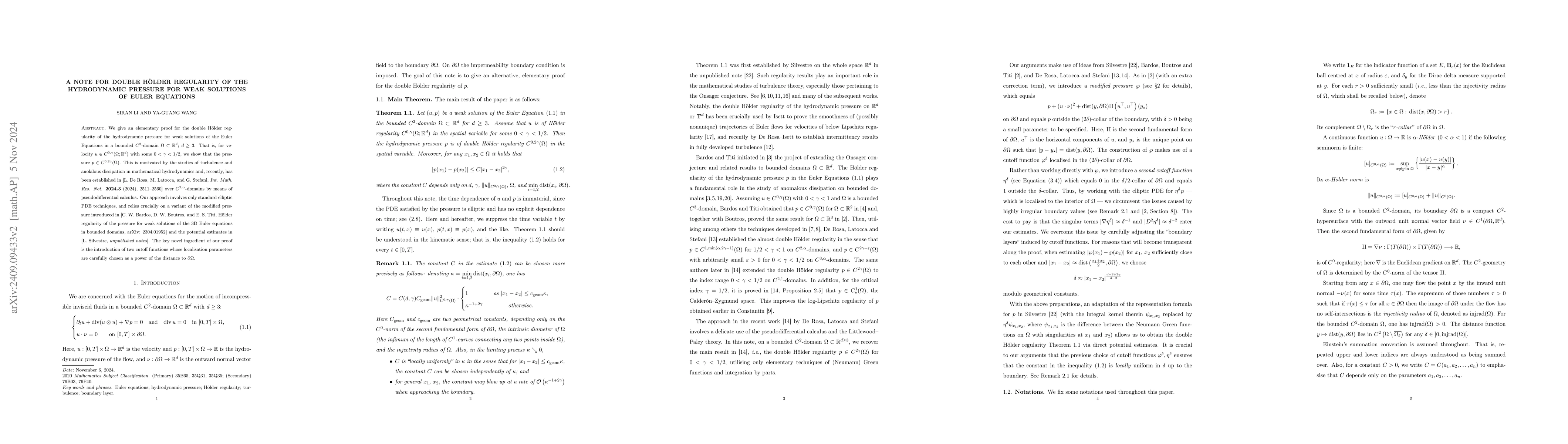 Thumbnail for A note for double Hölder regularity of the hydrodynamic pressure for
  weak solutions of Euler equations