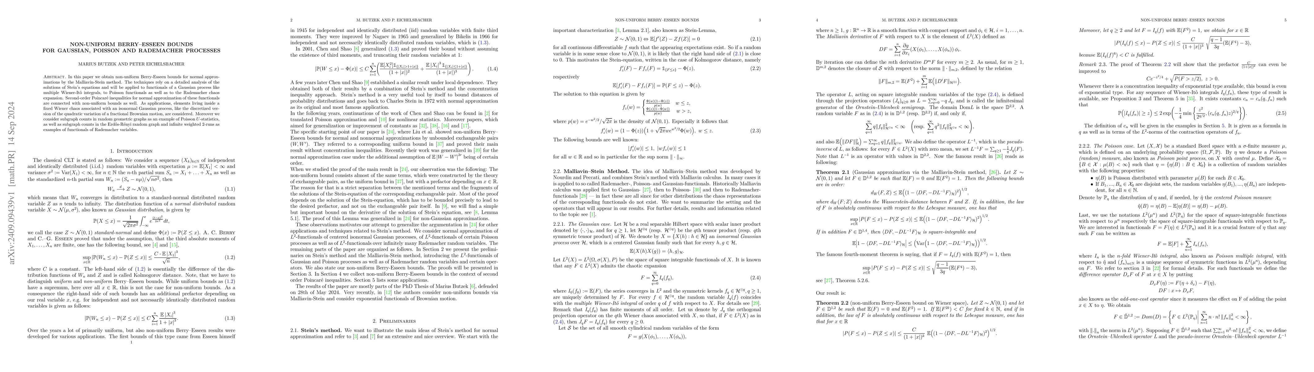 Thumbnail for Non-uniform Berry--Esseen bounds for Gaussian, Poisson and Rademacher
  processes