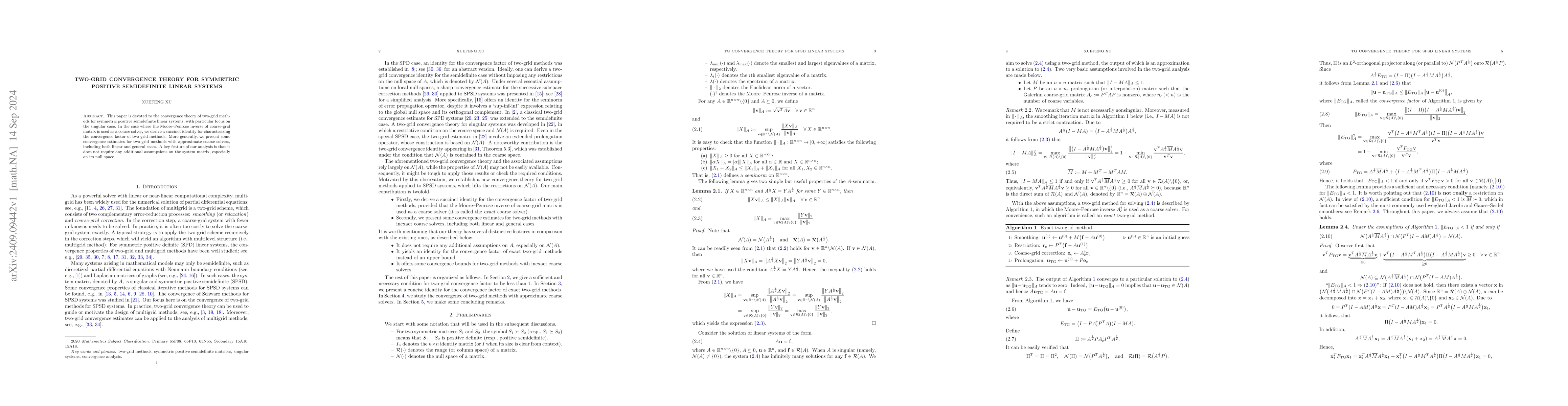 Thumbnail for Two-grid convergence theory for symmetric positive semidefinite linear
  systems