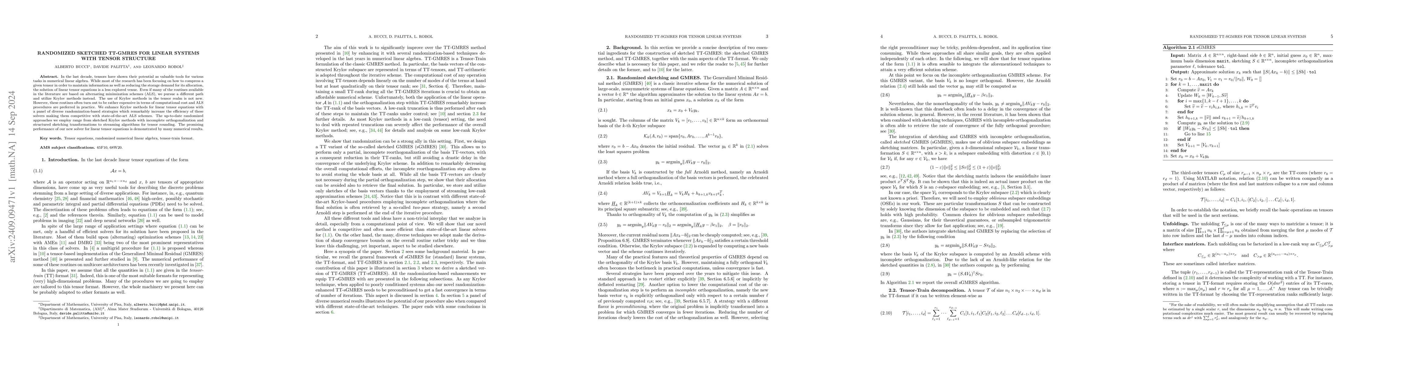 Thumbnail for Randomized sketched TT-GMRES for linear systems with tensor structure