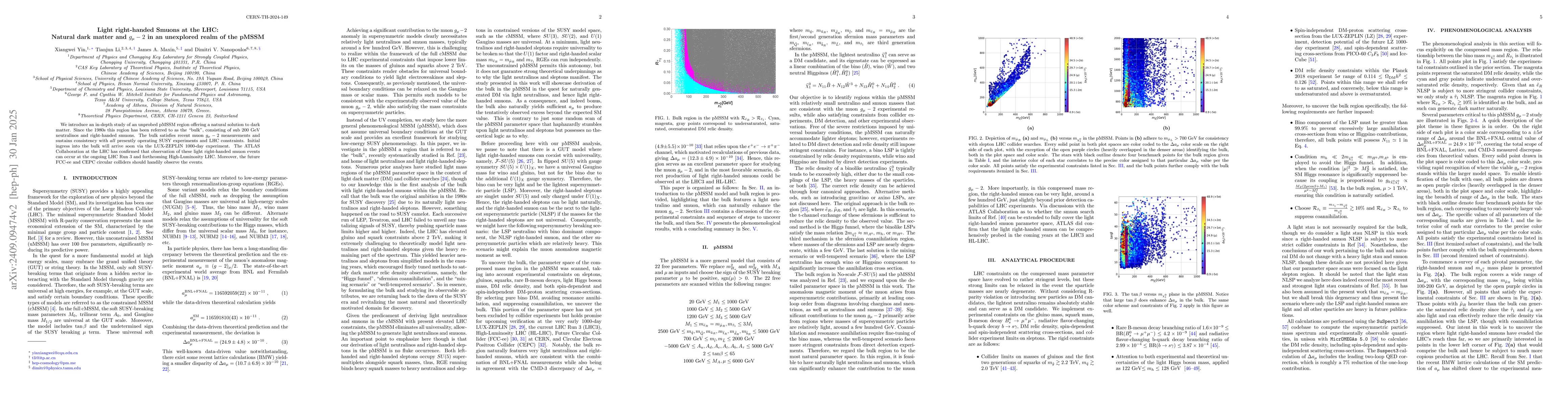 Thumbnail for Light Right-handed Smuons at the LHC: Natural Dark Matter and
  $g_μ-2$ in an Unexplored Realm of the pMSSM