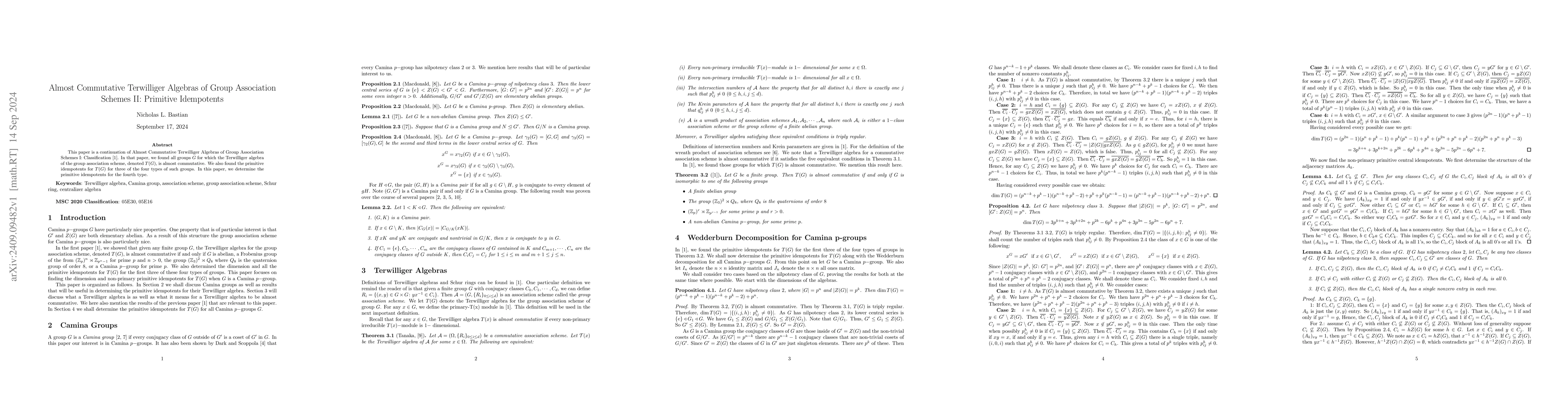 Thumbnail for Almost Commutative Terwilliger Algebras of Group Association Schemes II:
  Primitive Idempotents