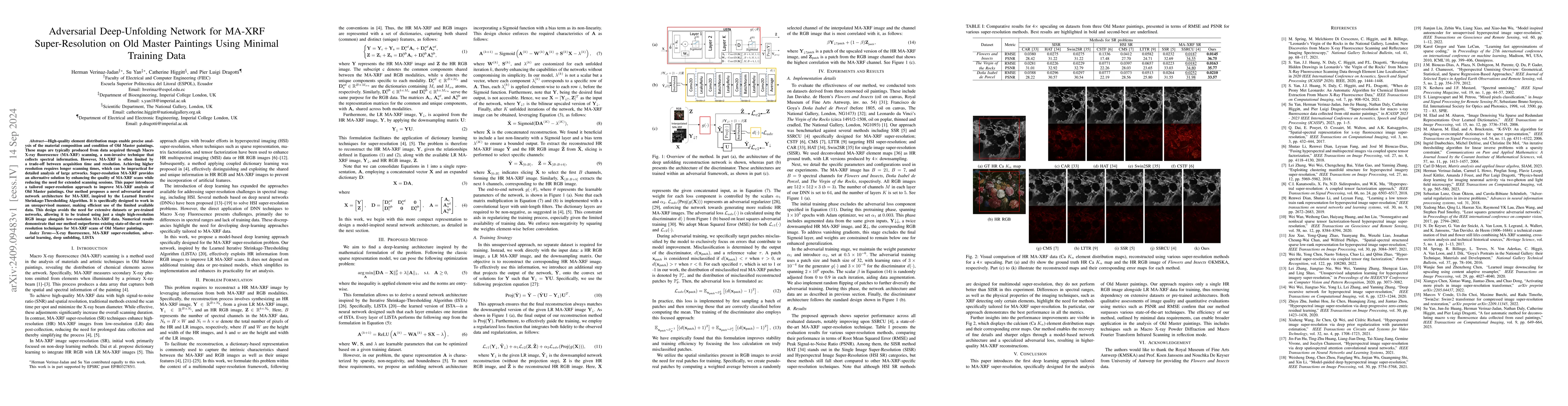 Thumbnail for Adversarial Deep-Unfolding Network for MA-XRF Super-Resolution on Old
  Master Paintings Using Minimal Training Data