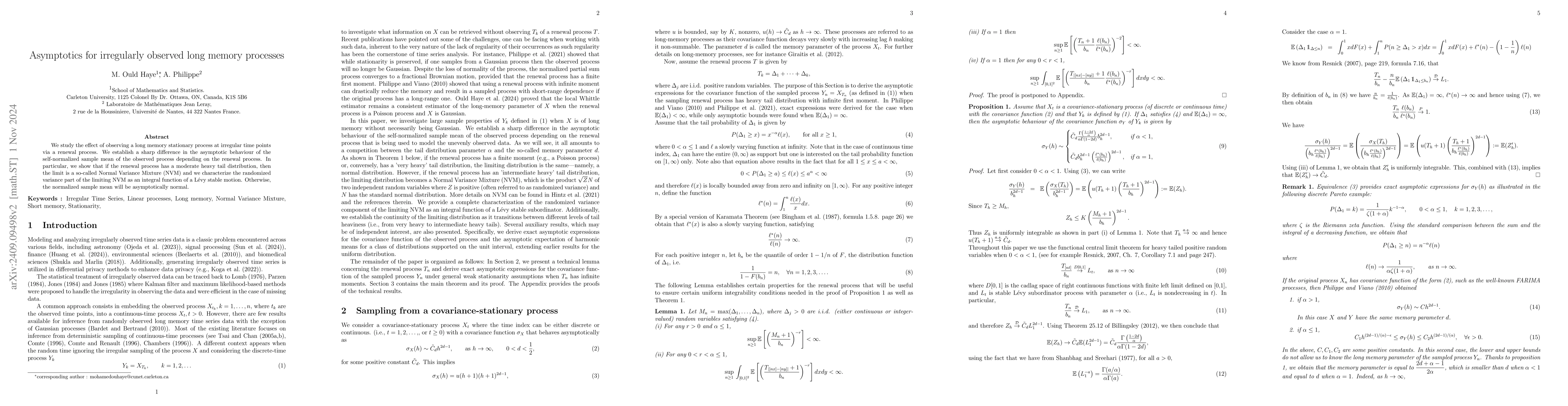 Thumbnail for Asymptotics for irregularly observed long memory processes