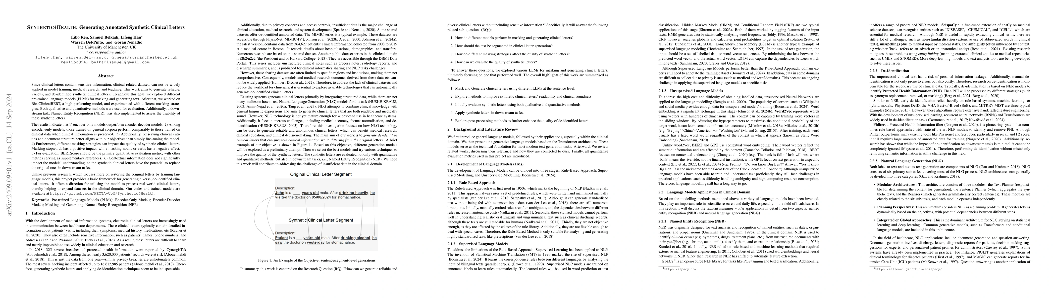 Thumbnail for Synthetic4Health: Generating Annotated Synthetic Clinical Letters