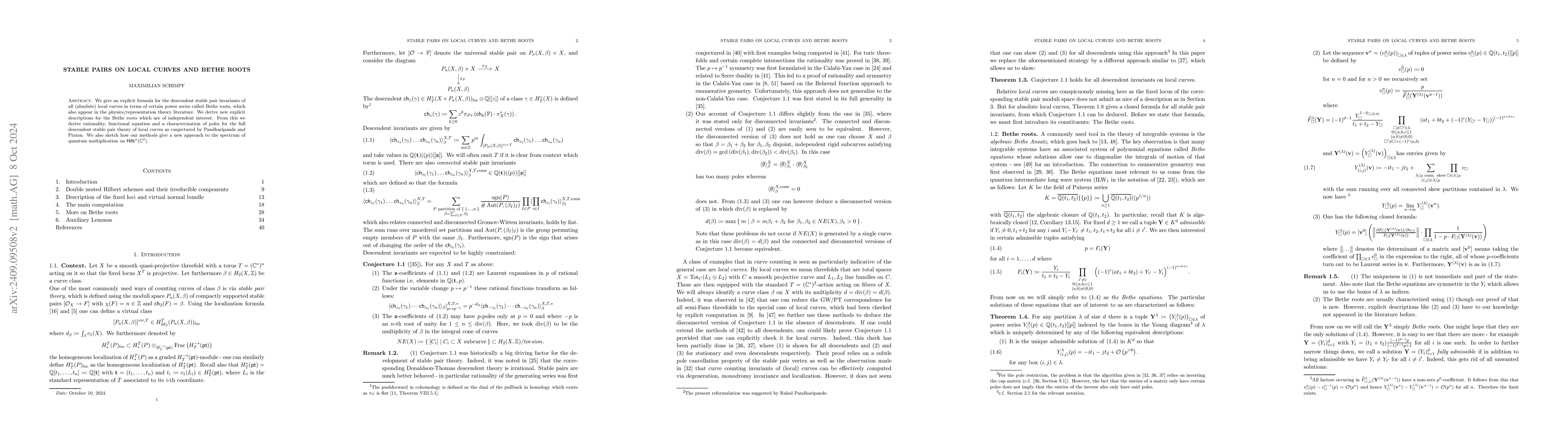 Thumbnail for Stable pairs on local curves and Bethe roots