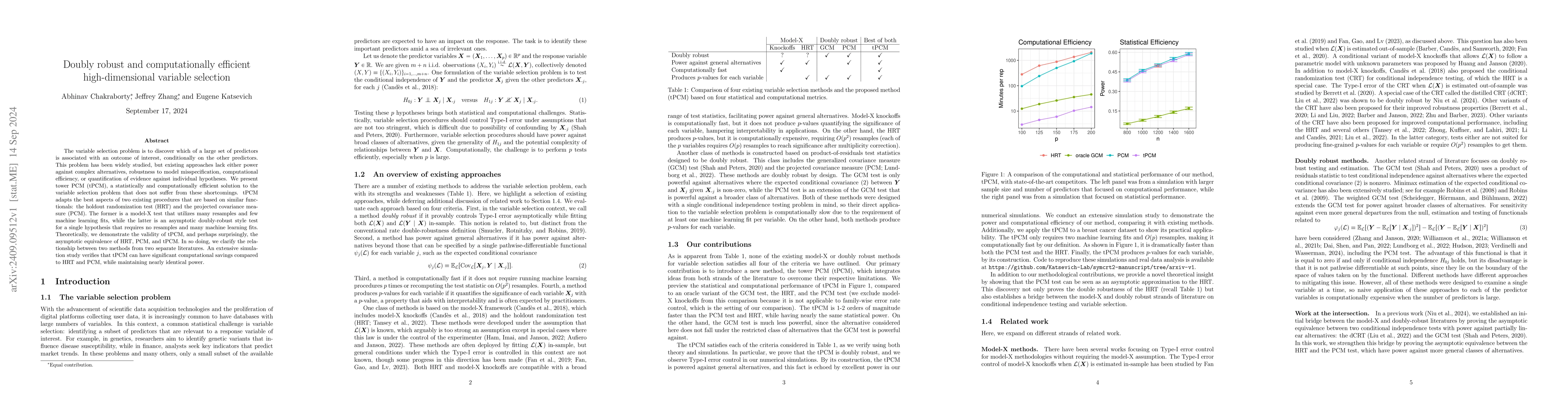 Thumbnail for Doubly robust and computationally efficient high-dimensional variable
  selection