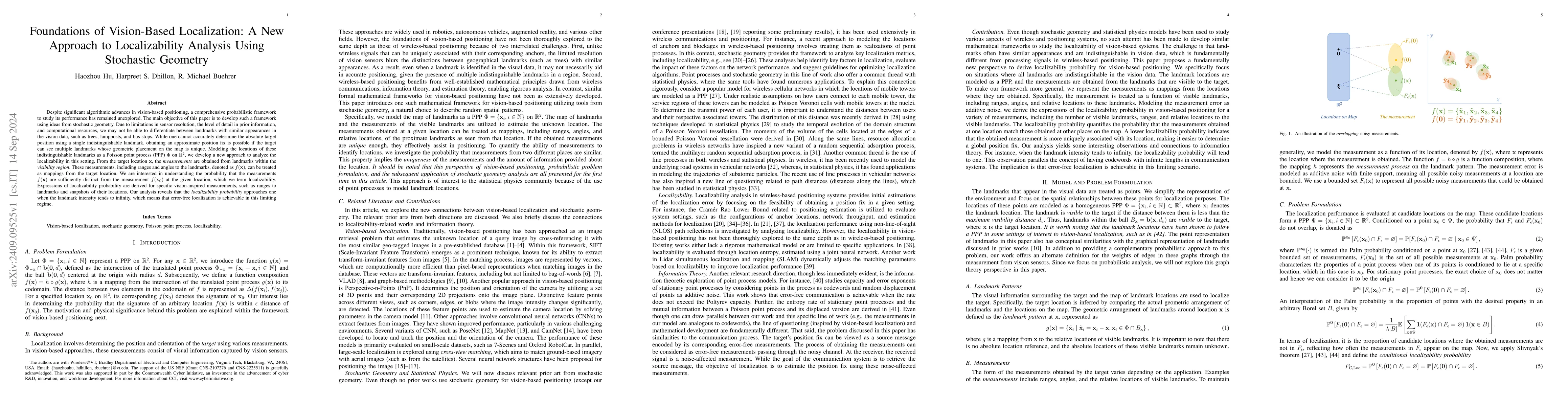 Thumbnail for Foundations of Vision-Based Localization: A New Approach to
  Localizability Analysis Using Stochastic Geometry